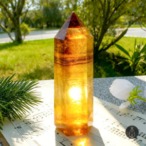 1 Cái AAAAA Chất Lượng Tự Nhiên Màu Vàng Fluorite Tháp Pha Lê Đánh Bóng Mịn Trang Trí Nhà Cửa Retro Hoài Cổ Chất Liệu Hữu Cơ