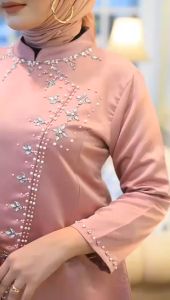 Setelan Kebaya Modern Resleting Belakang Motif Songket/Baju Tunik Lengan Panjang dengan Rok Songket