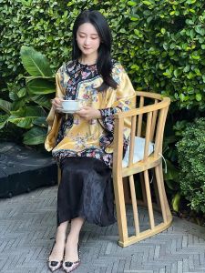 Áo Sơ Mi Satin in Hoa Phong Cách Trung Hoa Mới Dành Cho Nữ Cỡ Lớn Màu Vàng Thanh Lịch Thường Ngày Mùa Hè 2024 Chất Liệu Lụa Nhân Tạo