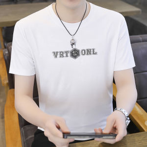 Áo Thun Nam Tay Ngắn Mùa Hè 2025 Thời Trang Thành Phố Thoáng Khí Cổ Tròn Ren Tay Lửng Lụa Băng Sợi Polyester