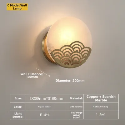 WOGU | New Chinese Style Bronze Wall Light With Natural Marble