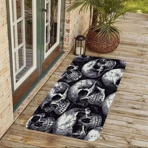 VIKAMA Punk Skull Floor Mat Dining Table Non-Slip Mat Dark Wind Door Mat Wear Entrance Balcony Cafe Home Decoration