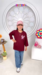 Set jeans STITCH anak perempuan gambar depan belakang mix cotton combad 20s lengan panjang Zielakids / Baju setelan celana gombrong anak perempuan fashion style kekinian usia 8 tahun sampai 14 tahun