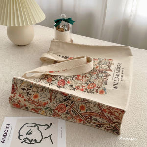 ANDCICI | William Morris Retro Plant Print Canvas Bag Large Shopping Bag Single Shoulder Bag for Women Student Book Bag Eco-Friendly