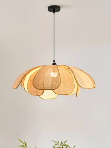 Retro Rural Hand-woven Natural Rattan Petal Chandelier Japanese-Southeast Asian Dining Room Bedroom Chandelier Artistic Atmosp