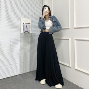 Váy Dài Xếp Ly DM Cạp Cao Bằng Vải Len Mỏng Màu Trơn Dáng Chữ a Dài Mùa Hè Cho Nữ