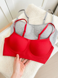 Red Lace Bra Wireless Thin Cup Bridal Underwear Seamless Youth Female V-Neck Full Coverage Four Seasons Nylon Fabric