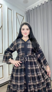 Baju Gamis Wanita Mareta Katun Rayon Busui Resleting Kra V Terompet Karet Pinggang Tali Mayung Ld 110 Pb 138