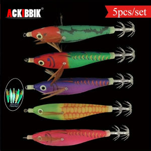Ackibbik 5pcs/set Shrimp Lure Bait Sea Fishing Accessories Horizontal Shrimp Lures Horizontal Luminous Squid Jig Octopus Lures