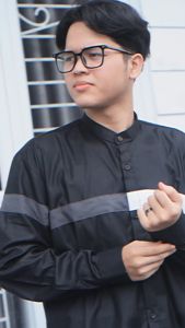 Kemeja Muslim Pria AL-NI Lengan Panjang Motif Striped Modern - Baju Gaya Retro Trendi