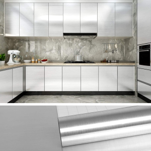 Giấy Dán Tường PVC Họa Tiết Bạc Chải 40cm Phim Trang Trí Chống Thấm Chống Dầu Dán Cho Tủ Bếp Tủ Lạnh Phong Cách Hiện Đại