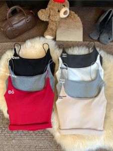 GUZILIAN | Áo ba lỗ ngắn kiểu Pháp có đệm ngực lông cừu cho nữ mùa thu ôm vừa vặn Áo lót bó sát cổ vuông màu trơn