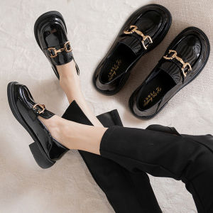Genuine Leather Flat Bottom Loafers Womens Shoes Size 41-43 Commuter Black British Style round Toe Fashion Single Shoes