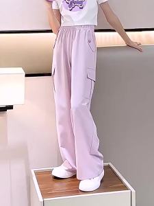 6-16 Years Old Girls Pants New Ice Silk Multi Pocket Korean Style Wide Leg Casual Baggy Cargo Pants for Girls
