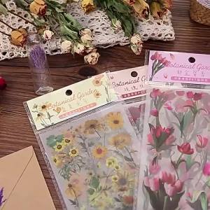 6 Pcs Journal Stickers Plant and Flower StickersPET Waterproof Transparent Floral PatternsDIY Photo Album Decoration Stickers