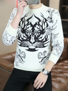 HENGYUANXIANG | Mens Thickened Knitted Sweater Half High Collar Inner Wear Winter Fashion City Style Loose Fit Polyester Nylon Blend Long Sleeve