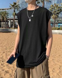 เสื้อกั๊กคอตั้งทรงหลวมสไตล์อเมริกันสำหรับผู้ชาย ผ้าฝ้ายผสมน้ำแข็งอุปกรณ์กีฬา แขนกุด ทรงเข้ารูป ฤดูร้อน 2025