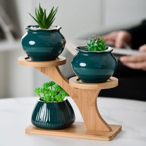 Gardening Flower Pot Rack Desktop Multi-layer Solid Wood Bay Window Balcony Living Room Mini Flower Pot Rack Office Beautiful No Space