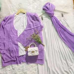 SETELAN OOTD LOOCY 4IN1 CARDIGAN+INNER+ROK PLISKET+PASHMINA