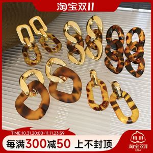 Silver Needle Maillard Blooming Leopard-Print Chain Earrings Elegant Exaggerated Design Earrings Fashion New Arrival Easiest for Match Earrings