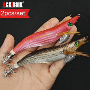 Ackibbik 2pcs 13cm/21g Saltwater Squid Jigs Shrimp Fishing Lures Shrimp Baits Hook Cutlassfish Fishing Supplies Octopus Lure