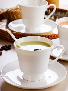 Cốc Cà Phê Trắng Bằng Sứ Xương Cao Cấp Kiểu Anh Cốc Trà Chiều Cốc Sữa Latte Họa Tiết Hoa Trang Trí Bên Trong Bằng Sứ