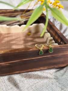 SUKI DAKARA Hoop Earrings S925 Silver 18K Gold Plated Natural Green Jade Gourd Lucky Charm for Women