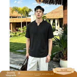 OUMULONG | Stylish Elegant V-Neck Short Sleeve T-Shirt for Men