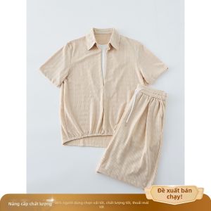 ZHUOCAN | Bộ Áo Thun và Quần Short Hai Màu Chất Liệu Lụa Băng Cho Nam
