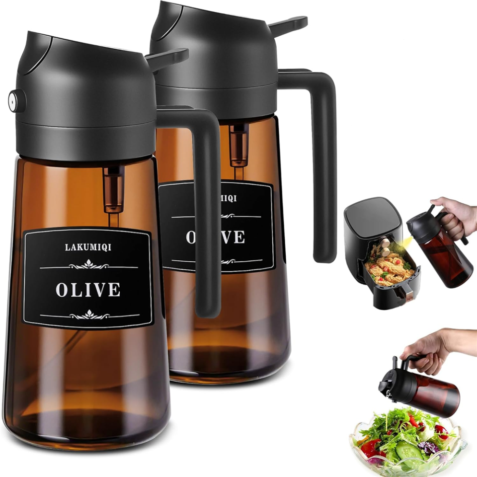 2-in-1 Glass Oil Dispenser & Sprayer - 16oz/470ml Leakproof Olive Oil Sprayer Bottle for Cooking Air Fryer BBQ Baking Salad