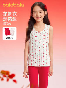 เสื้อกั๊กเด็กผู้หญิงสีแดง ชุดฤดูใบไม้ผลิและฤดูใบไม้ร่วง เสื้อผ้าเด็กสไตล์ลำลอง ผ้าผสมคอตตอนและยางยืด เสื้อกั๊กคอกลม