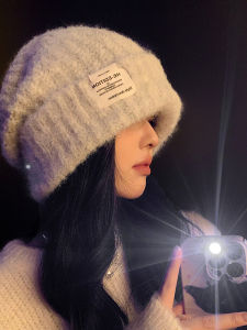 Warm Knitted Woolen Hat Womens Style Winter Ear Protection Large Head Circumference Thickened Cozy Non-Folding Street Style