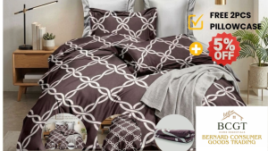 3-in-1 Bedsheet Brown geometric design premium quality fitted sheet durable breathable free 2pcs Pillowcase