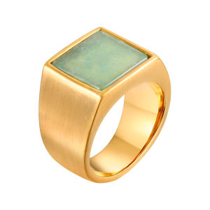 Vnox 14mm Signet Ring For Men Stainless Steel Geometry Shape With Natural Stone Stylish Handsome Finger Ring