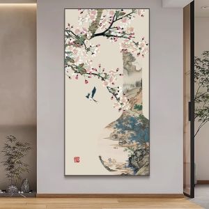 New Chinese Style Entrance Decorative Painting Song Dynasty Aesthetic Hanging Artwork Living Room Hallway End Bird And Flower Vertical Edition