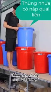 Thùng tròn có nắp quai liền dung tích 25 35 50 60 - Đựng gạo nước đồ chơi bé