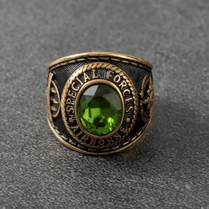 Stainless Steel Special Forces Airborne Bull Ring for Men With Gemstone Size 7-13