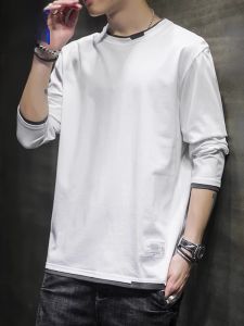 ROMON | Lormen Mens Long Sleeve T-Shirt Pure Cotton Round Neck Base Shirt Spring Autumn Fashion Urban Style Antibacterial Standard Fit