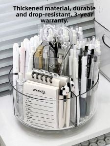 Acrylic Rotating Pen Holder Large Capacity Desk Organizer Student Office Supplies Multi-Function Pen Stand Storage Box