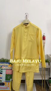 BAJU MELAYU SEMPURNA 2026 SLIM FIT COTTON SOFT YELLOW SEPASANG DEWASA & BUDAK - BAJU RAYA (C017BM) BMC
