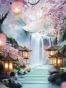 HUACAN Diamond Mosaic News 2026 Waterfall Landscape Handmade Diamond Painting Cherry Blossom Nature Home Decor