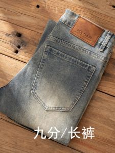 Mens Nine-Tenths Vintage Jeans Fashionable Urban Style Mid-High Waist Straight Leg Wear Resistant Embroidered Label Removed