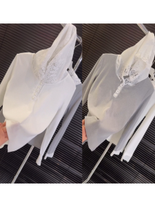 Spring New Style Womens Lace Splicing Hat T-shirt Casual Anti-Aging All-Match Slimming Base Shirt European Goods Hook Flower