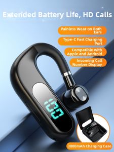 YINGJUREN | Tai Nghe Bluetooth Dài Giờ Gắn Tai Đơn HD Cho Lái Xe Pin Trâu 3000mAh Hộp Sạc