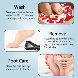 Black Electric Callus Remover for Feet Rechargeable Foot File Hard Skin Remover Pedicure Tools Set Electronic Callus Shaver Portable Waterproof Pedicure kit for Cracked Heels and Dead Skin with 3 Roller Heads