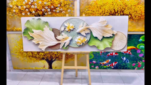 Tranh Cá Chép Ngắm Trăng Tranh Canvas Tranh Tráng Gương Tranh Phòng Khách