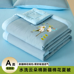 Pure Cotton Summer Cool Quilt Four-Piece Set Double Splice Xinjiang Cotton Core Machine Washable Thin Quilt Breathable Skin-Friendly