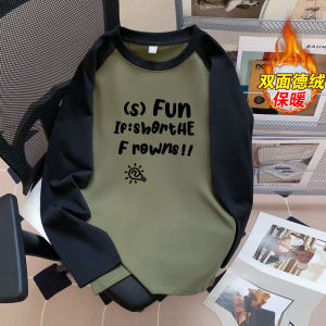 Áo Thun Nam Tay Dài Dày Lót Lông Cừu Hai Mặt Thoải Mái Mùa Thu Đông Thường Ngày in Chữ Tròn Cổ Tròn