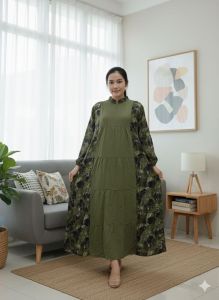 Jesslyn Midi Dress Bahan rayon twill viscose motif bunga etnik abstrak model terbaru kekinian viral terlaris busui