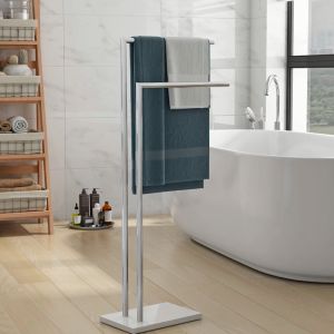 Bath Towel Rack Hanger Stand Shelf Storage Floor Bath Towel Standing Rack Stainless Steel Towel Drying Shelf Bathroom Punch-Free Parallel Bars Floor Black Bathroom Rack Toilet Rack  毛巾架